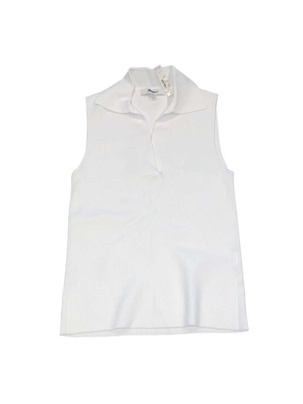 NWT Madewell Sweater Tank Top XXS White Cotton Johnny-Collar Slim Stretch Preppy